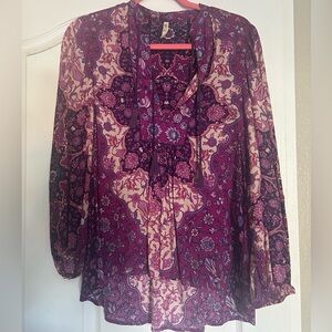 Spell and Gypsy Purple and Cream Floral Blouse